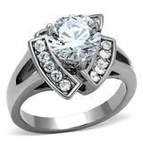 TK1528 - High polished (no plating) Stainless Steel Ring with AAA Grade CZ in Clear - Alamode - Flyclothing LLC