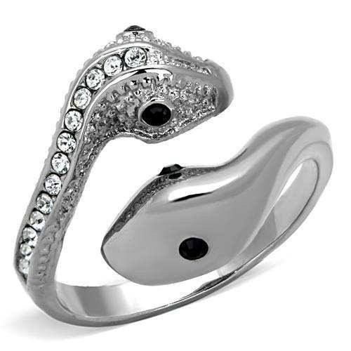 TK1532 - High polished (no plating) Stainless Steel Ring with Top Grade Crystal in Jet - Alamode - Flyclothing LLC
