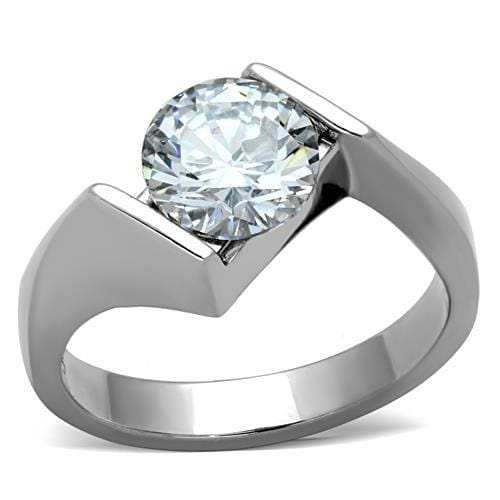 TK1538 - High polished (no plating) Stainless Steel Ring with AAA Grade CZ in Clear - Alamode - Flyclothing LLC