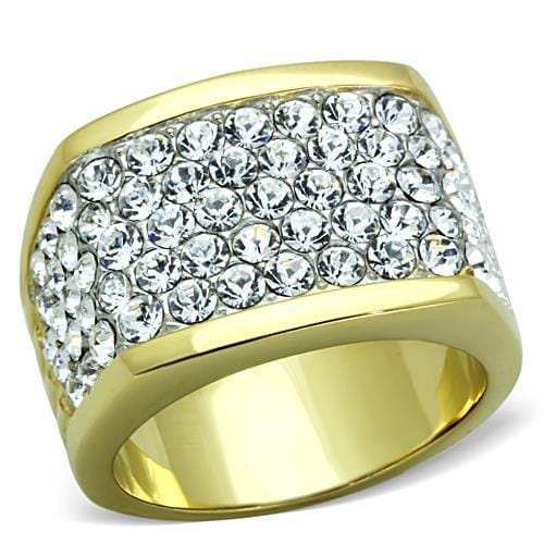 TK1545 - Two-Tone IP Gold (Ion Plating) Stainless Steel Ring with Top Grade Crystal in Clear - Alamode - Flyclothing LLC
