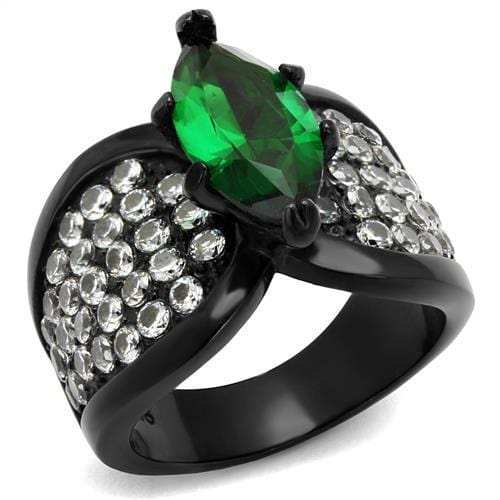 TK1548J - IP Black(Ion Plating) Stainless Steel Ring with Synthetic Synthetic Glass in Emerald - Alamode - Flyclothing LLC