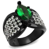 TK1548J - IP Black(Ion Plating) Stainless Steel Ring with Synthetic Synthetic Glass in Emerald - Alamode - Flyclothing LLC