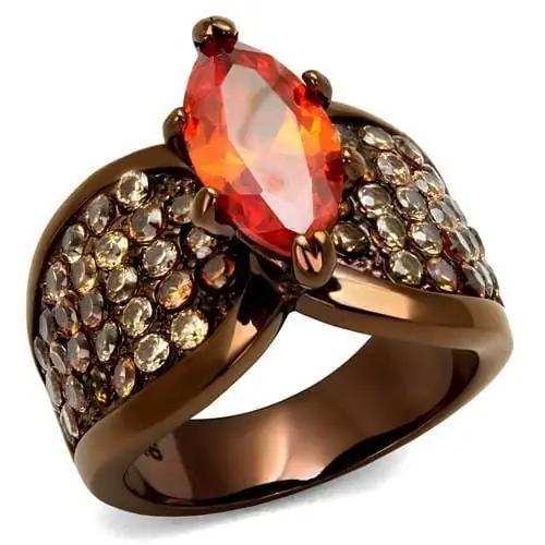 TK1548LC - IP Coffee light Stainless Steel Ring with AAA Grade CZ in Orange - Alamode - Flyclothing LLC
