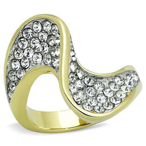 TK1549 - Two-Tone IP Gold (Ion Plating) Stainless Steel Ring with Top Grade Crystal in Clear - Alamode - Flyclothing LLC