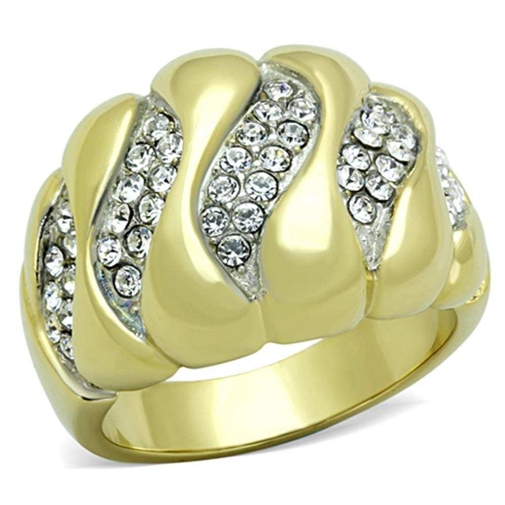 TK1559 - Two-Tone IP Gold (Ion Plating) Stainless Steel Ring with Top Grade Crystal in Clear - Alamode - Flyclothing LLC