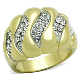 TK1559 - Two-Tone IP Gold (Ion Plating) Stainless Steel Ring with Top Grade Crystal in Clear - Alamode - Flyclothing LLC