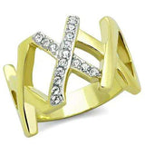 TK1560 - Two-Tone IP Gold (Ion Plating) Stainless Steel Ring with Top Grade Crystal in Clear - Alamode - Flyclothing LLC