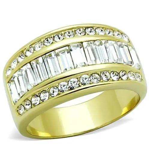 TK1561 - IP Gold(Ion Plating) Stainless Steel Ring with Top Grade Crystal in Clear - Alamode - Flyclothing LLC