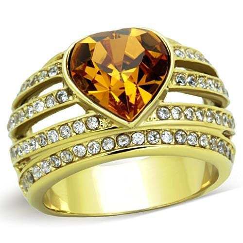 TK1563 - IP Gold(Ion Plating) Stainless Steel Ring with Top Grade Crystal in Topaz - Alamode - Flyclothing LLC