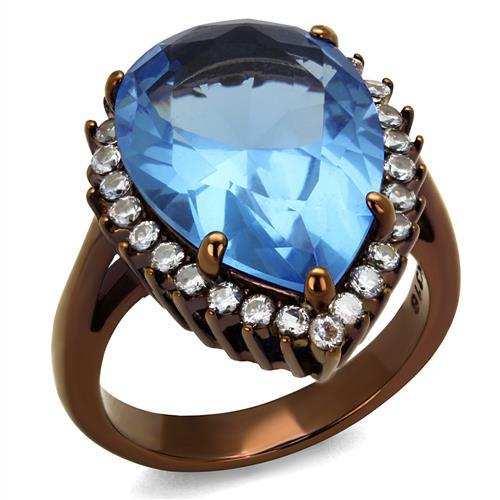 TK1564LC - IP Coffee light Stainless Steel Ring with Top Grade Crystal in Light Sapphire - Alamode - Flyclothing LLC