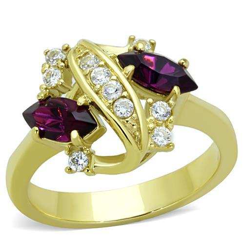 TK1567 - IP Gold(Ion Plating) Stainless Steel Ring with Top Grade Crystal in Amethyst - Alamode - Flyclothing LLC