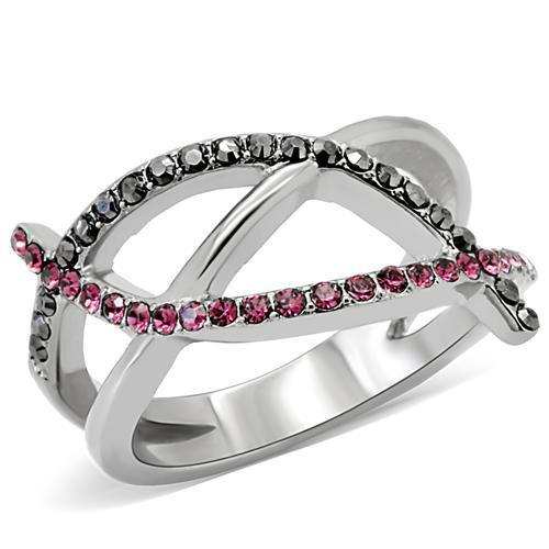TK156 - High polished (no plating) Stainless Steel Ring with Top Grade Crystal in Multi Color - Alamode - Flyclothing LLC