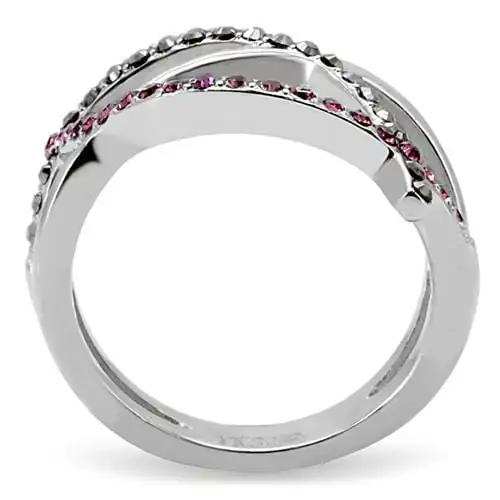 TK156 - High polished (no plating) Stainless Steel Ring with Top Grade Crystal in Multi Color - Alamode - Flyclothing LLC