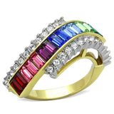 TK1575 - Two-Tone IP Gold (Ion Plating) Stainless Steel Ring with Top Grade Crystal in Multi Color - Alamode - Flyclothing LLC
