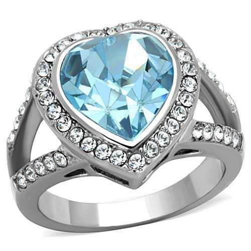 TK1582 - High polished (no plating) Stainless Steel Ring with Top Grade Crystal in Sea Blue - Alamode - Flyclothing LLC