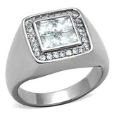 TK1608 - High polished (no plating) Stainless Steel Ring with AAA Grade CZ in Clear - Alamode - Flyclothing LLC