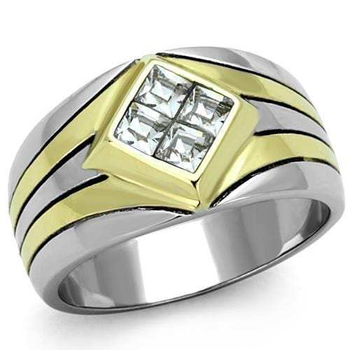 TK1610 - Two-Tone IP Gold (Ion Plating) Stainless Steel Ring with Top Grade Crystal in Clear - Alamode - Flyclothing LLC