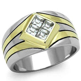 TK1610 - Two-Tone IP Gold (Ion Plating) Stainless Steel Ring with Top Grade Crystal in Clear - Alamode - Flyclothing LLC