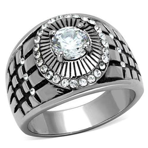 TK1614 - High polished (no plating) Stainless Steel Ring with AAA Grade CZ in Clear - Alamode - Flyclothing LLC