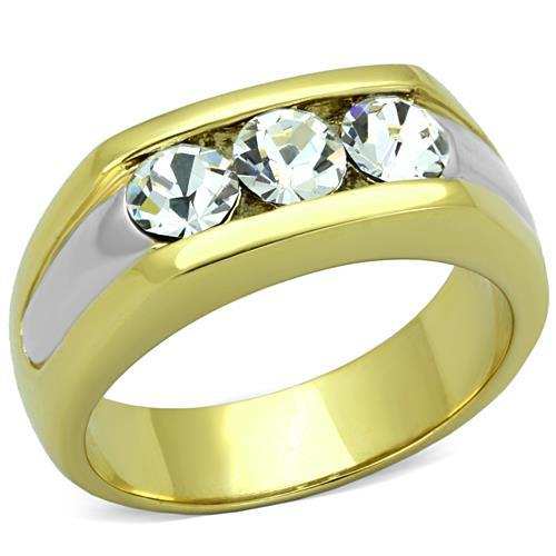 TK1615 - Two-Tone IP Gold (Ion Plating) Stainless Steel Ring with Top Grade Crystal in Clear - Alamode - Flyclothing LLC