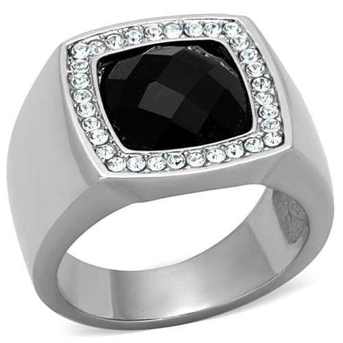 TK1616 - High polished (no plating) Stainless Steel Ring with Semi-Precious Onyx in Jet - Alamode - Flyclothing LLC
