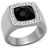 TK1616 - High polished (no plating) Stainless Steel Ring with Semi-Precious Onyx in Jet - Alamode - Flyclothing LLC