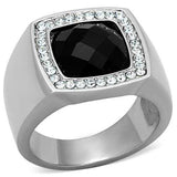 TK1616 - High polished (no plating) Stainless Steel Ring with Semi-Precious Onyx in Jet - Alamode - Flyclothing LLC
