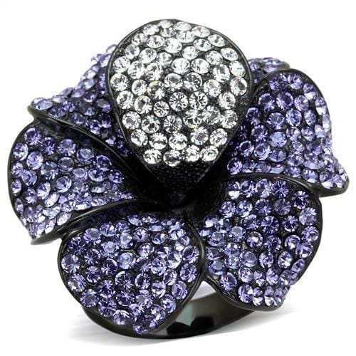 TK1618 - IP Black(Ion Plating) Stainless Steel Ring with Top Grade Crystal in Tanzanite - Alamode - Flyclothing LLC