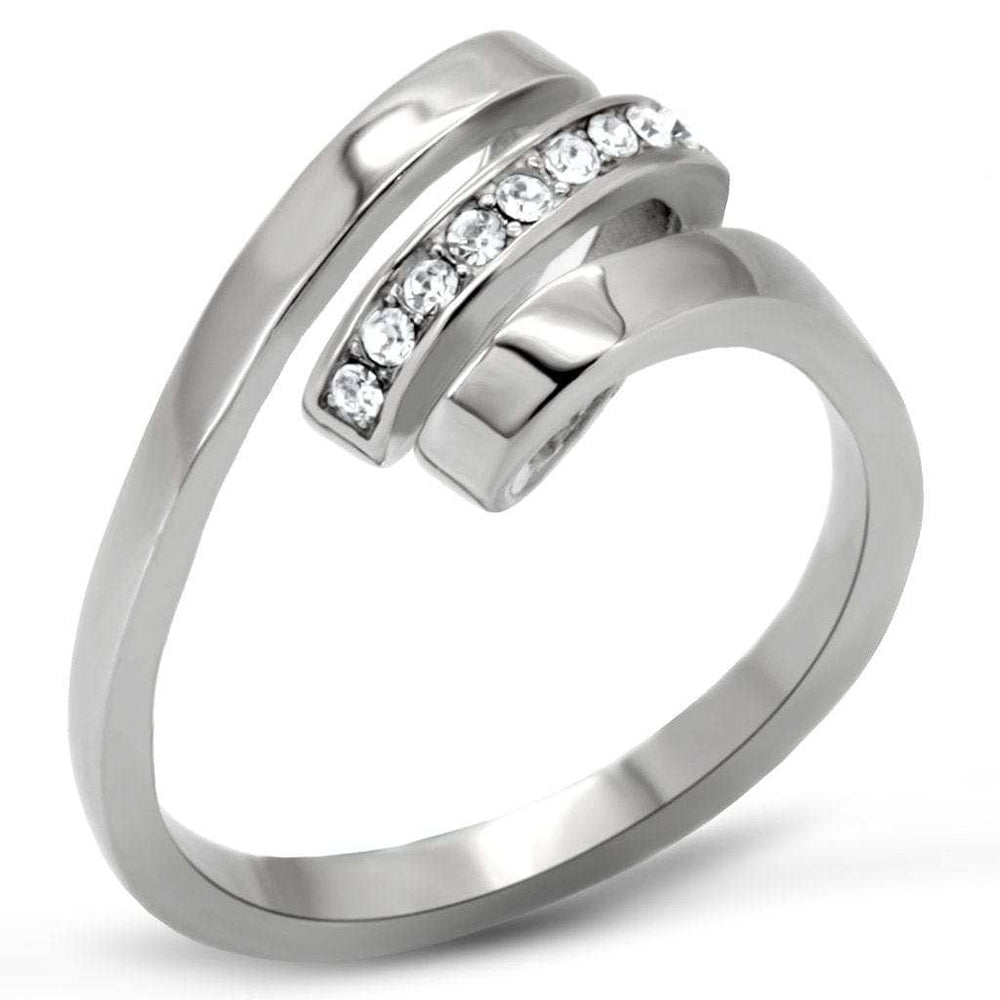 TK161 - High polished (no plating) Stainless Steel Ring with Top Grade Crystal in Clear - Alamode - Flyclothing LLC
