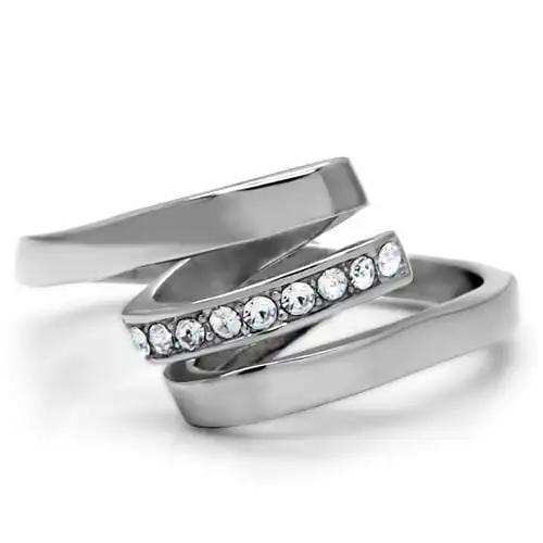 TK161 - High polished (no plating) Stainless Steel Ring with Top Grade Crystal in Clear - Alamode - Flyclothing LLC