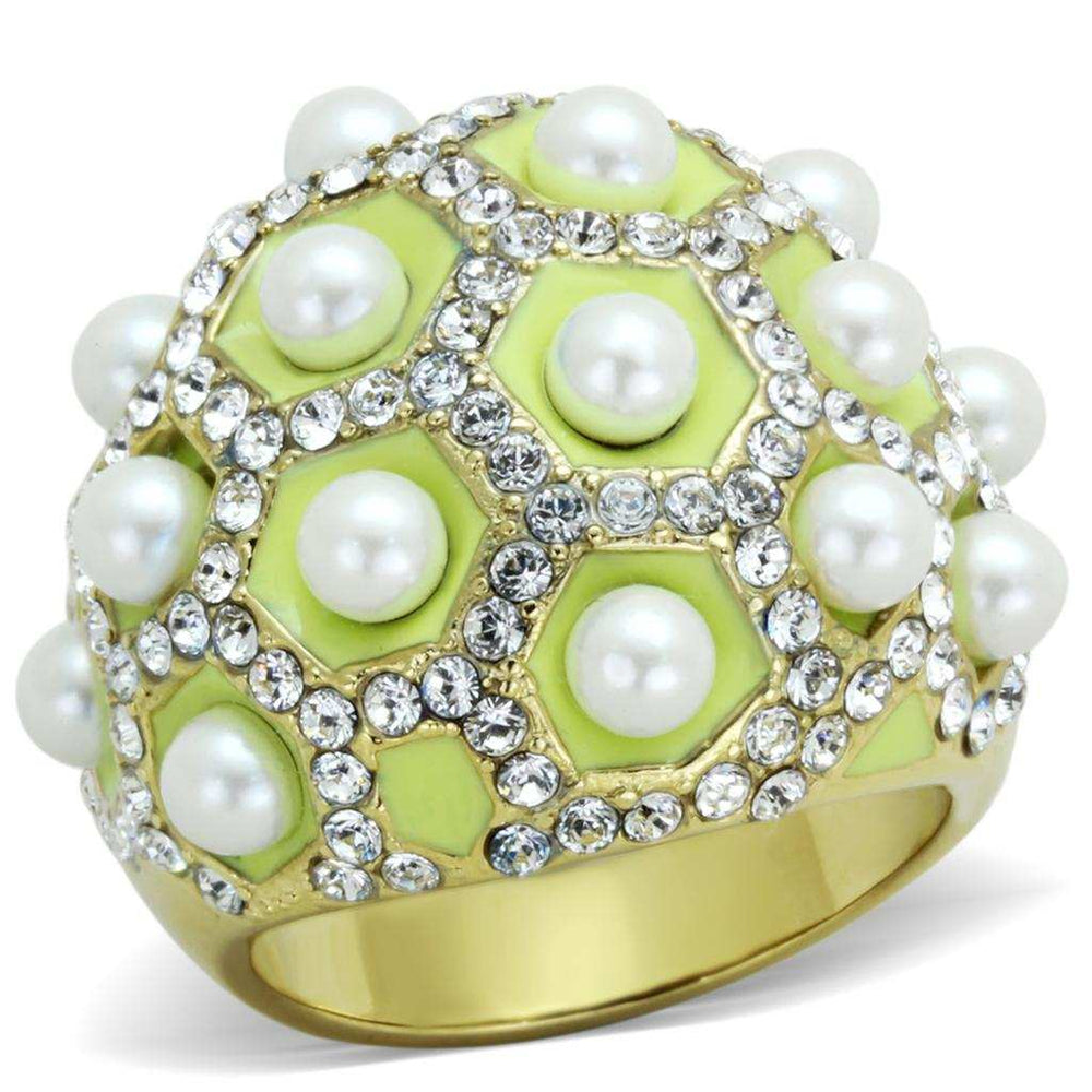 TK1636 - IP Gold(Ion Plating) Stainless Steel Ring with Synthetic Pearl in White - Alamode - Flyclothing LLC