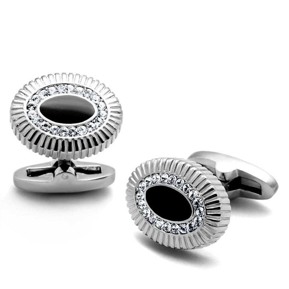 TK1656 - High polished (no plating) Stainless Steel Cufflink with Top Grade Crystal in Clear - Alamode - Flyclothing LLC
