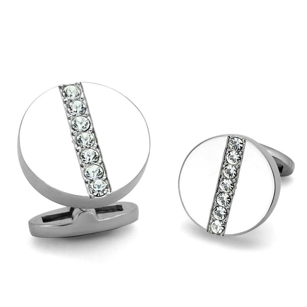 TK1657 - High polished (no plating) Stainless Steel Cufflink with Top Grade Crystal in Clear - Alamode - Flyclothing LLC
