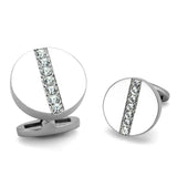 TK1657 - High polished (no plating) Stainless Steel Cufflink with Top Grade Crystal in Clear - Alamode - Flyclothing LLC