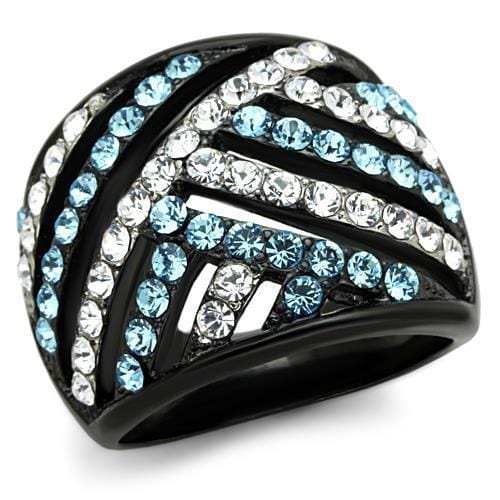 TK1663 - Two-Tone IP Black Stainless Steel Ring with Top Grade Crystal in Sea Blue - Alamode - Flyclothing LLC