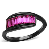 TK1664 - IP Black(Ion Plating) Stainless Steel Ring with Top Grade Crystal in Fuchsia - Alamode - Flyclothing LLC