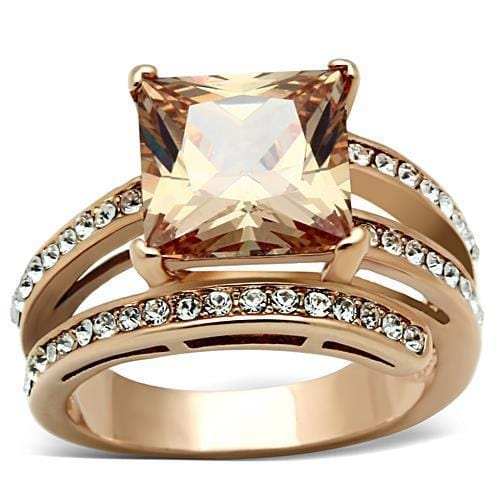 TK1665 - IP Rose Gold(Ion Plating) Stainless Steel Ring with AAA Grade CZ in Champagne - Alamode - Flyclothing LLC