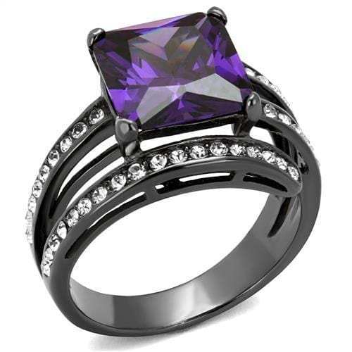 TK1665LJ - IP Light Black (IP Gun) Stainless Steel Ring with AAA Grade CZ in Amethyst - Alamode - Flyclothing LLC