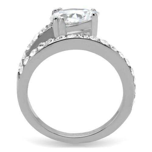 TK166 - High polished (no plating) Stainless Steel Ring with AAA Grade CZ in Clear - Alamode - Flyclothing LLC