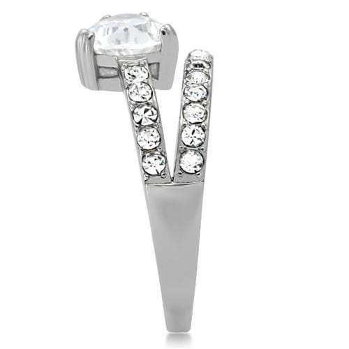 TK166 - High polished (no plating) Stainless Steel Ring with AAA Grade CZ in Clear - Alamode - Flyclothing LLC