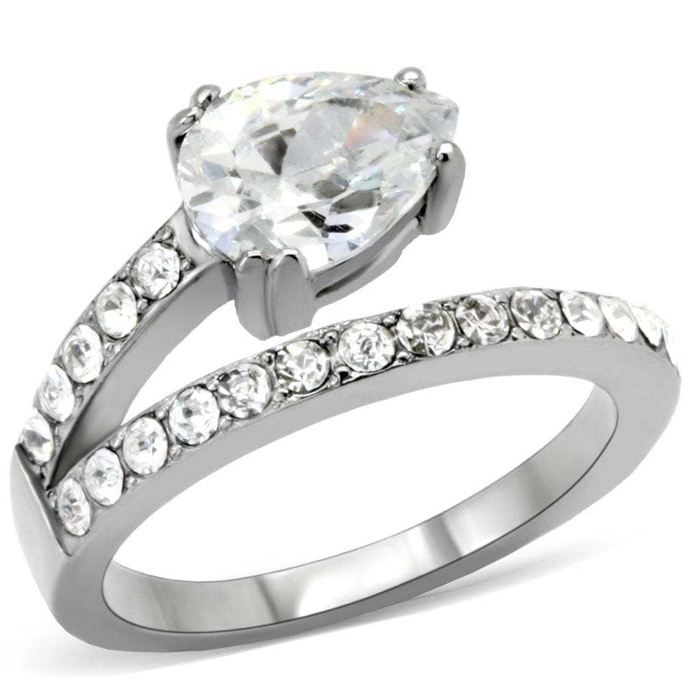 TK166 - High polished (no plating) Stainless Steel Ring with AAA Grade CZ in Clear - Alamode - Flyclothing LLC