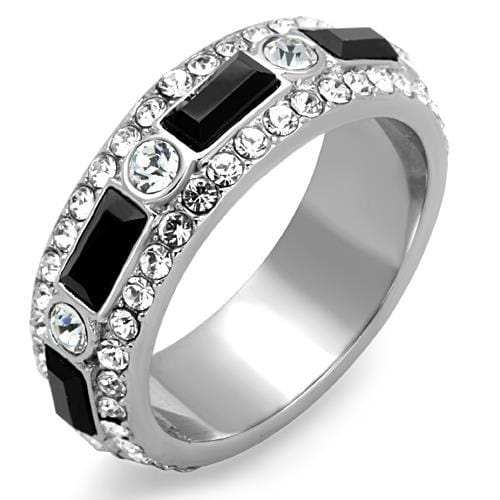 TK1677 - High polished (no plating) Stainless Steel Ring with Top Grade Crystal in Jet - Alamode - Flyclothing LLC