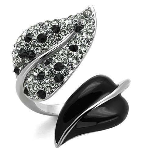 TK1678 - High polished (no plating) Stainless Steel Ring with Top Grade Crystal in Jet - Alamode - Flyclothing LLC