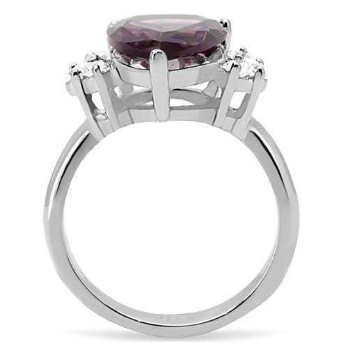 TK167 - High polished (no plating) Stainless Steel Ring with Synthetic Synthetic Glass in Amethyst - Alamode - Flyclothing LLC
