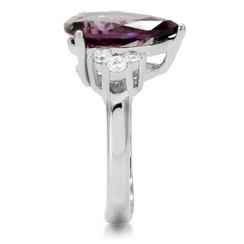 TK167 - High polished (no plating) Stainless Steel Ring with Synthetic Synthetic Glass in Amethyst - Alamode - Flyclothing LLC