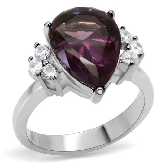 TK167 - High polished (no plating) Stainless Steel Ring with Synthetic Synthetic Glass in Amethyst - Alamode - Flyclothing LLC