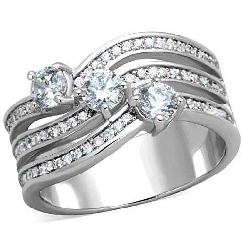 TK1683 - High polished (no plating) Stainless Steel Ring with AAA Grade CZ in Clear - Alamode - Flyclothing LLC