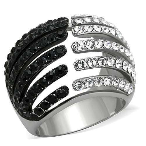 TK1686 - Two-Tone IP Black Stainless Steel Ring with Top Grade Crystal in Jet - Alamode - Flyclothing LLC