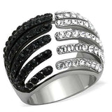 TK1686 - Two-Tone IP Black Stainless Steel Ring with Top Grade Crystal in Jet - Alamode - Flyclothing LLC