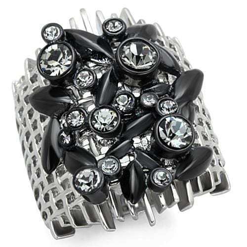 TK1687 - Two-Tone IP Black Stainless Steel Ring with Top Grade Crystal in Black Diamond - Alamode - Flyclothing LLC